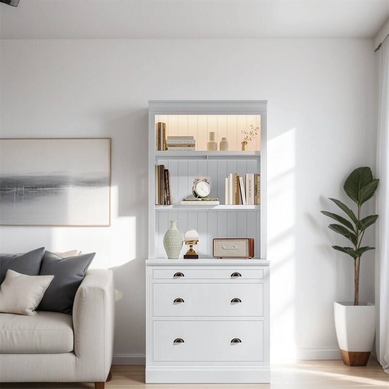 Modern Storage Bookcase with LED Lighting and Drawer