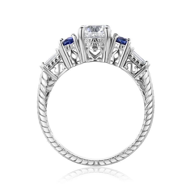 Kobelli 1.63 Carats Natural Diamond & Blue Sapphire Solid Gold 3-Stone Engagement Twill Ring