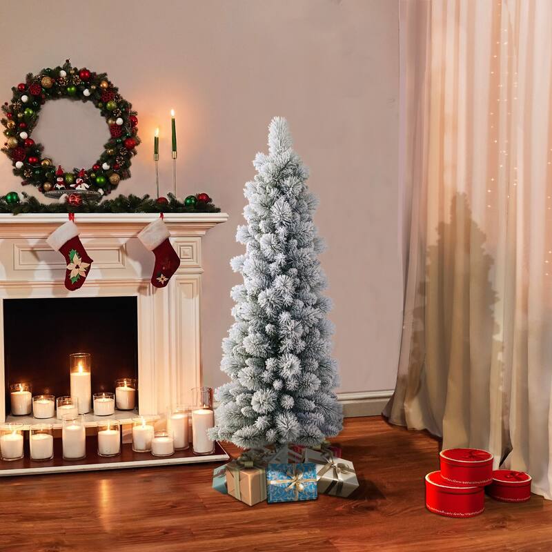 Pencil Flocked Pine Artificial Christmas Tree – 4.5’ - Unlit - 4.5 Foot