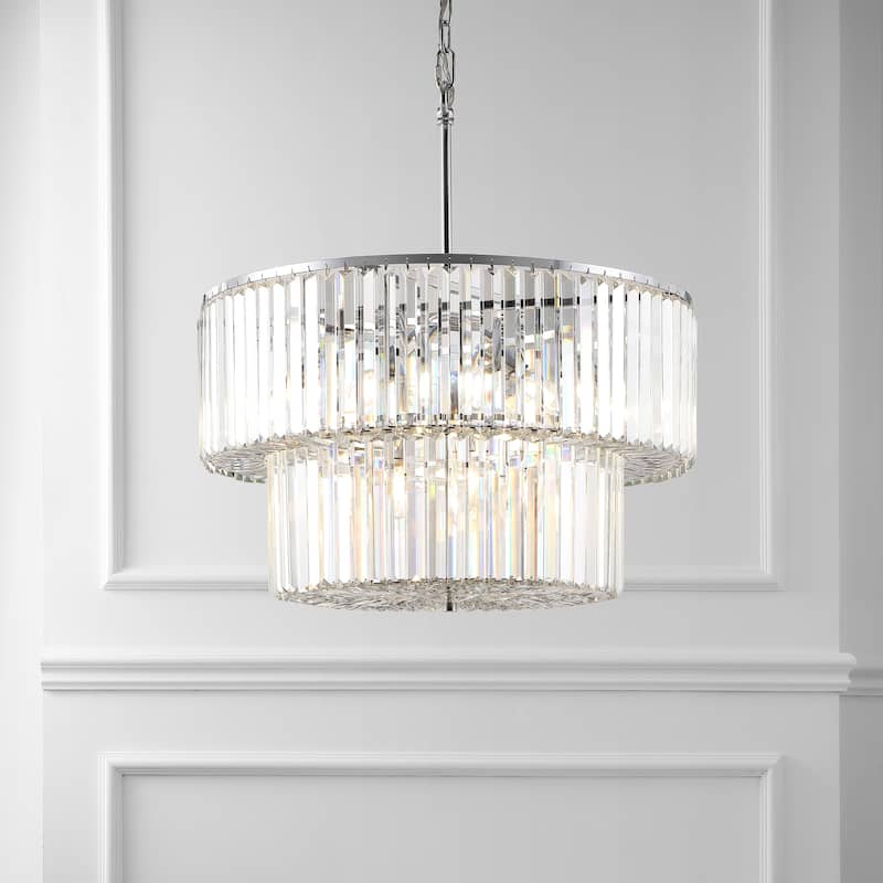 SAFAVIEH Couture Florie 79" Crystal 2-Tier Chandelier - 26" W x 26" D x 79" H - Chrome/Clear