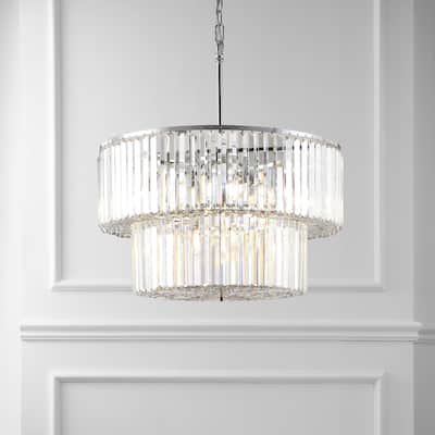 SAFAVIEH Couture Florie 79" Crystal 2-Tier Chandelier - 26" W x 26" D x 79" H - Chrome/Clear