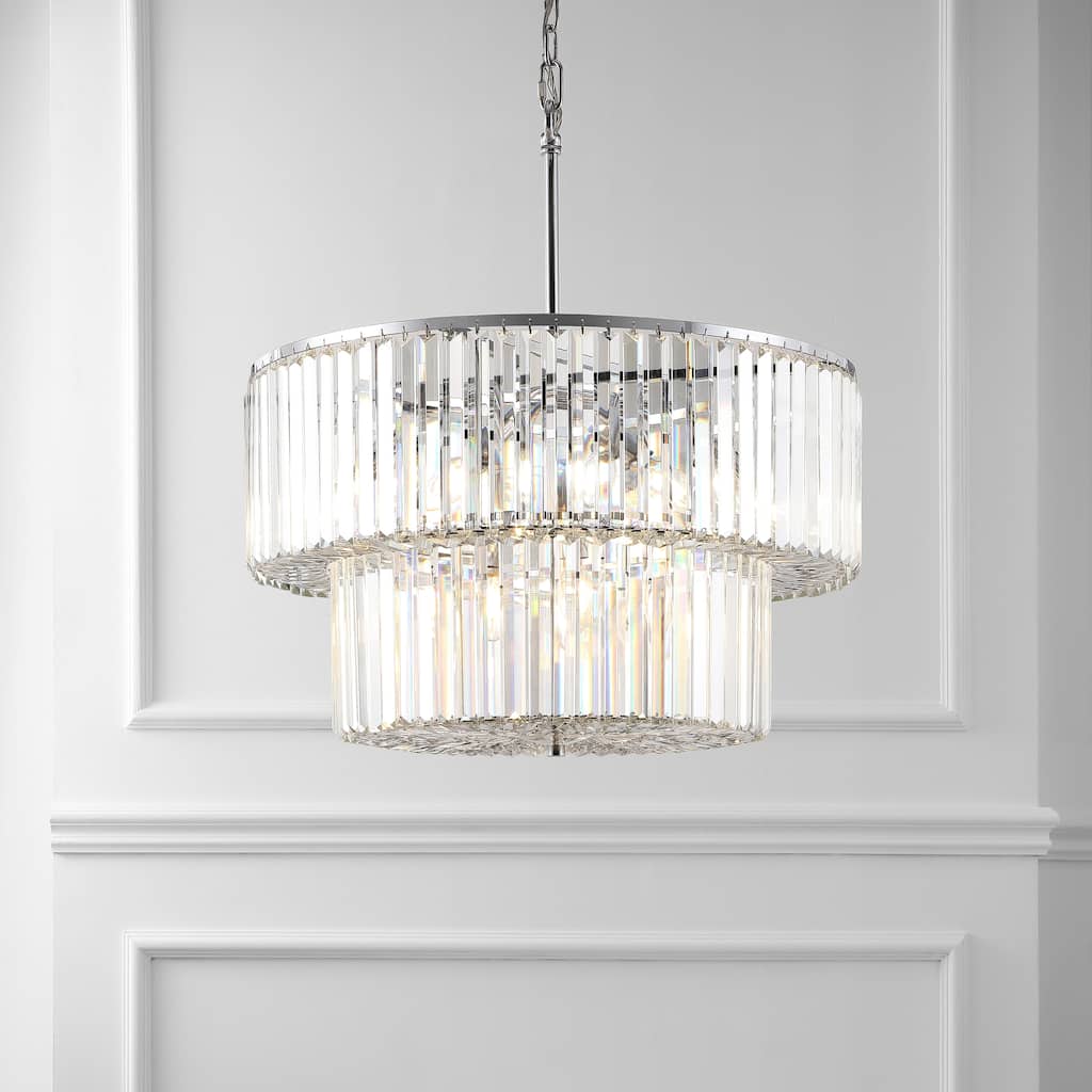 SAFAVIEH Couture Florie 79" Crystal 2-Tier Chandelier - 26" W x 26" D x 79" H - Chrome/Clear