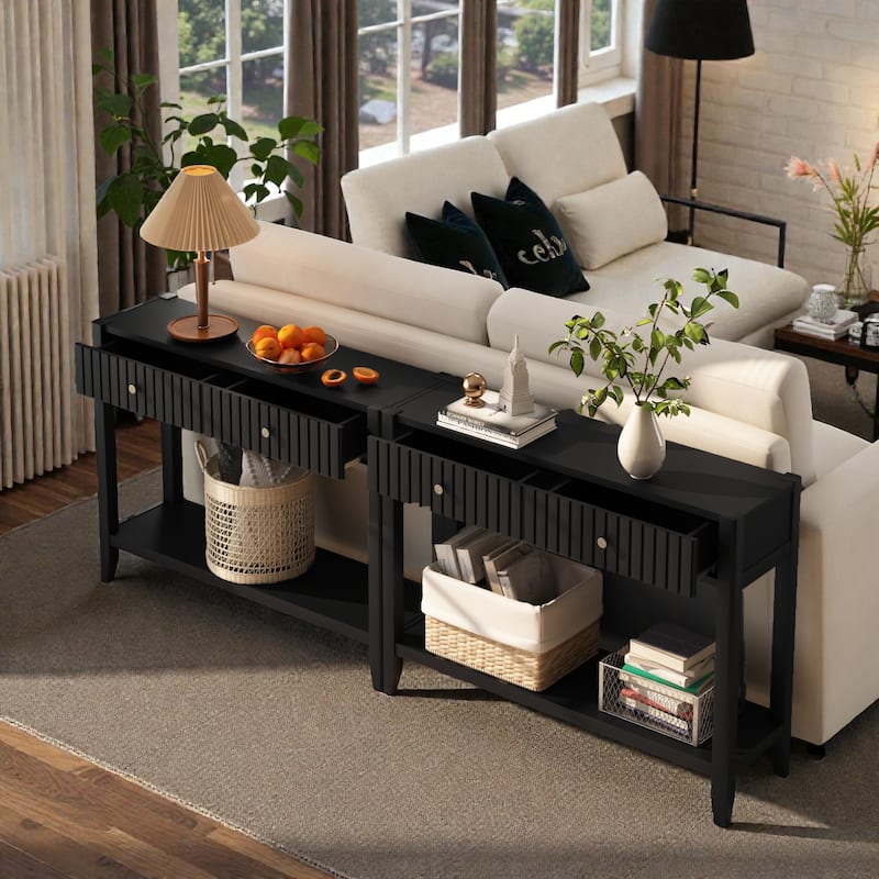 Console Table with Drawers and Storage Shelf, Narrow Wood Accent Sofa Table for Entryway Hallway Living Room