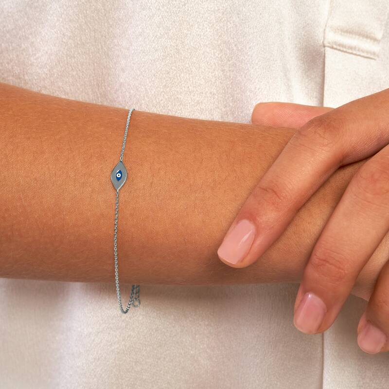Marquee Jewels 14K Solid White Gold Mini Evil Eye Bracelet