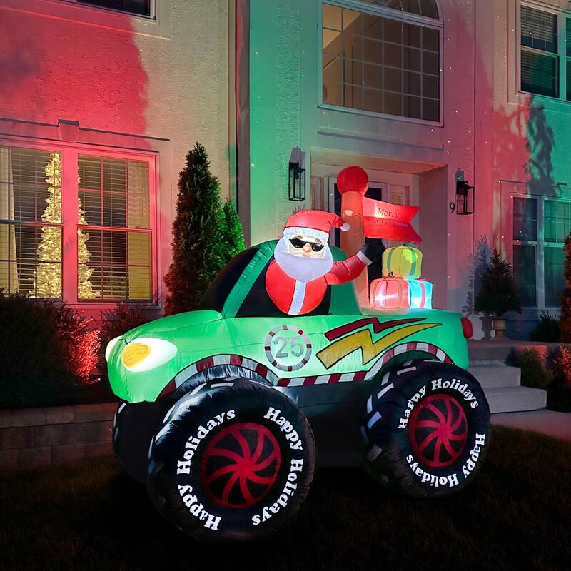 Fraser Hill Farm 6-Ft. Tall Prelit Santa in Monster Truck Inflatable