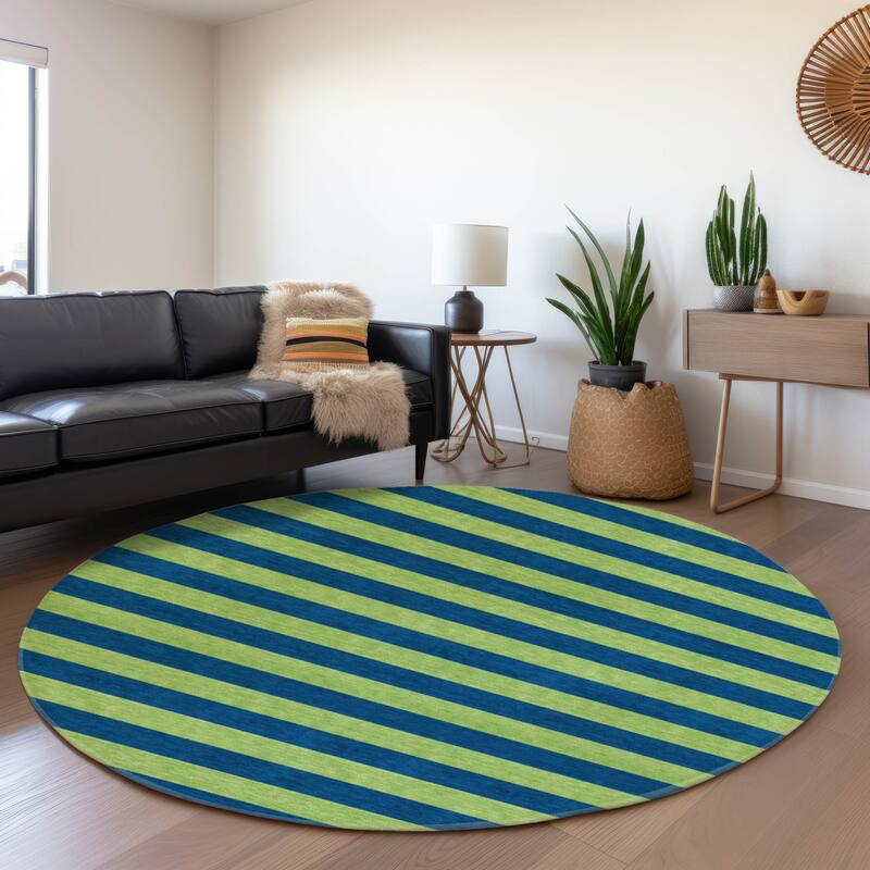 Premium Washable Super Soft Cabana Stripe Mayfield Rug - Navy - 8' x 8' - Round