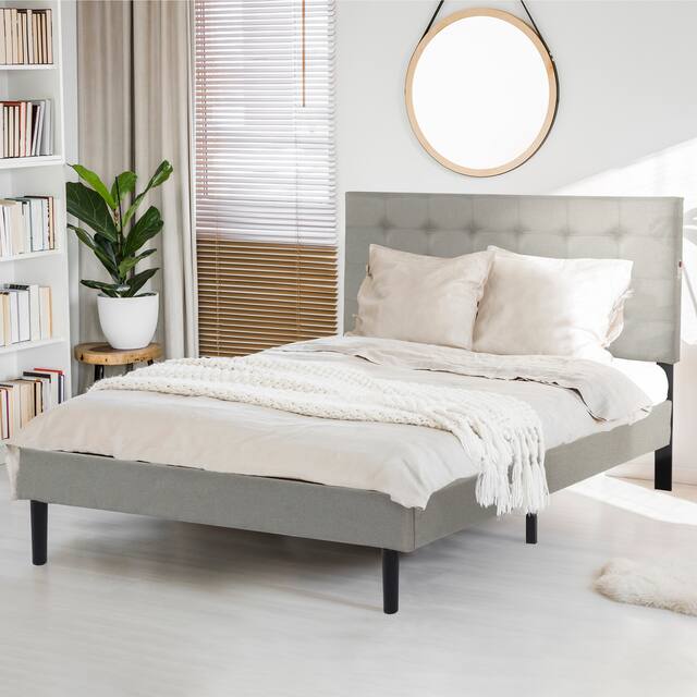 Madison Upholstered LED-lit Platform Bed Frame - Grey - Full