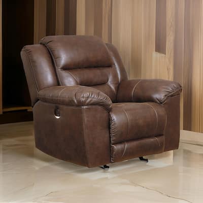 Aky 43 Inch Power Recliner Chair, Rocker, Cushioned Dark Brown Faux Leather