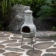 preview thumbnail 3 of 12, Outdoor Clay Chiminea Fireplace Sun Design Wood Burning Fire Pit with Sturdy Metal Stand, Barbecue, Cocktail Party