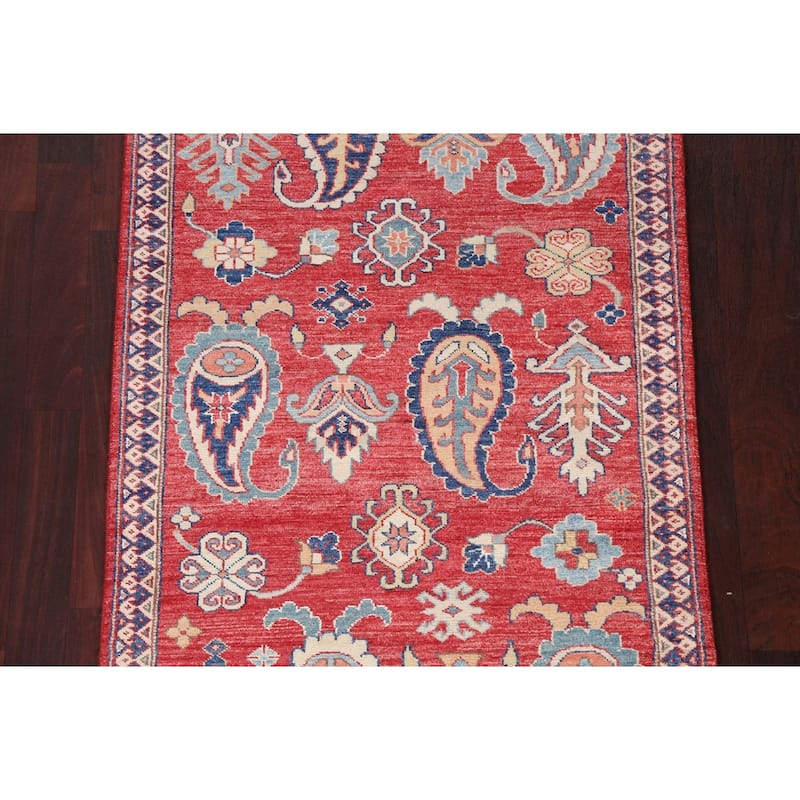 Vegetable Dye Geometric Paisley Super Kazak Area Rug Wool Hand-knotted - 2'10" x 5'0"