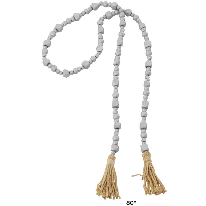 Bohemian Natural Wood Bead Garland with Cotton Tassels - 80 x 1