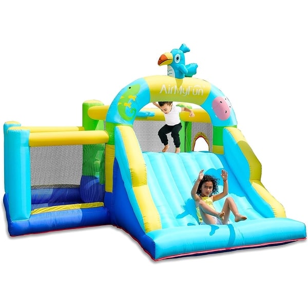 slide 2 of 6, Bounce House with Blower, Inflatable Jump Bouncy Castle for Kids, with Wide Slide, Ball Pool for Backyard Play & Party Fun Kids