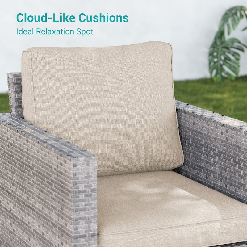 BONOSUKI 3-Piece Patio Sofa Set Grey Rattan with Side Table