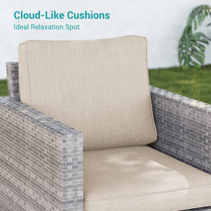 BONOSUKI 6Pcs Patio Swivel Rocking Sofa Set Brown Rattan w/Side Table