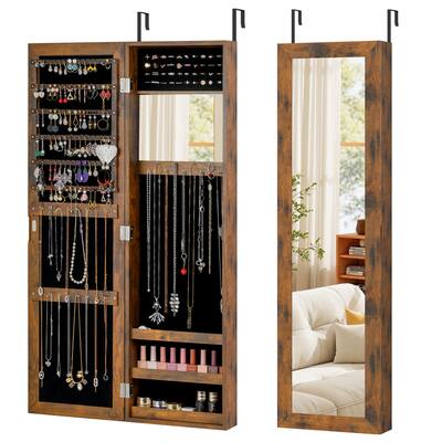 Costway Wall Mounted Jewelry Cabinet Door Hanging Jewelry Armoire with - See Details