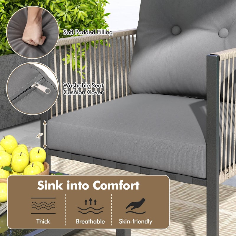 4/8 PCS Patio Furniture Set Outdoor PE Rattan Conversation Sofa Set