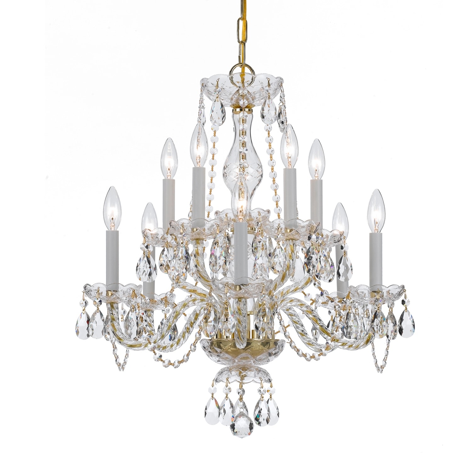 Traditional Crystal 10 Light Clear Swarovski Strass Crystal Brass Chandelier - 23'' W x 25'' H