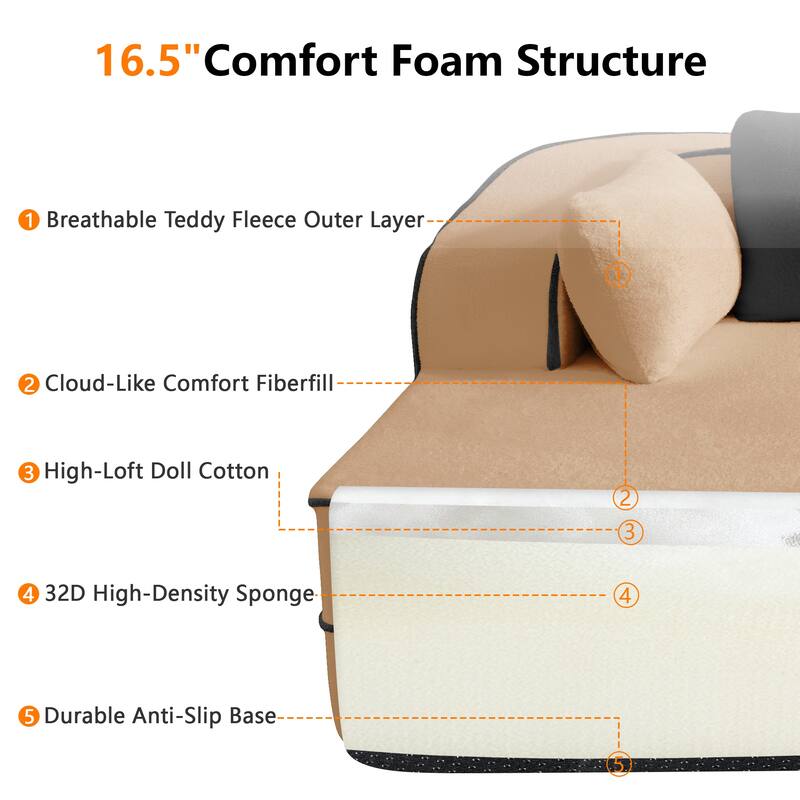 Roomfitters 77" Teddy Fabric Boneless Sofa, No Assembly Modular Couch with Double Chaises