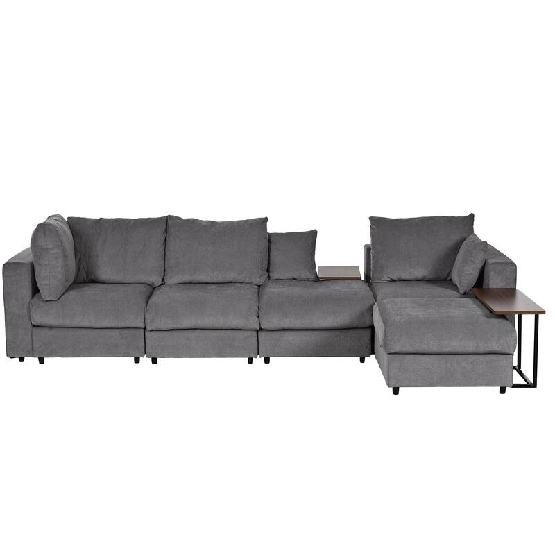 Modern Large LShape Sectional Sofa with End Tables, Pillows, and