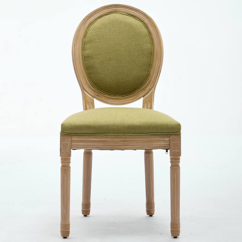 Set of 2 French Style Linen Upholstered Dining Chairs with Wood Legs