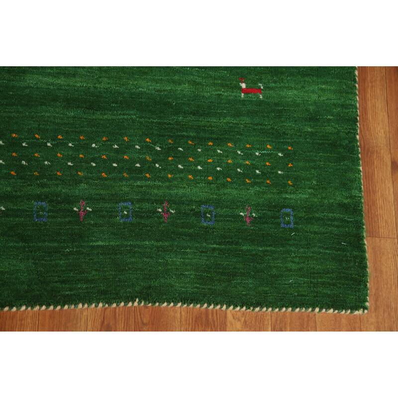 Green Gabbeh Oriental Rug Hand-Knotted Wool Carpet - 5'0" x 7'6"