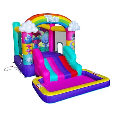 Trolls Band Together Inflatable Bouncy Castle with Slide, Outdoor Waterslide Bounce House with Ball Pit for Kids Ages 3-8