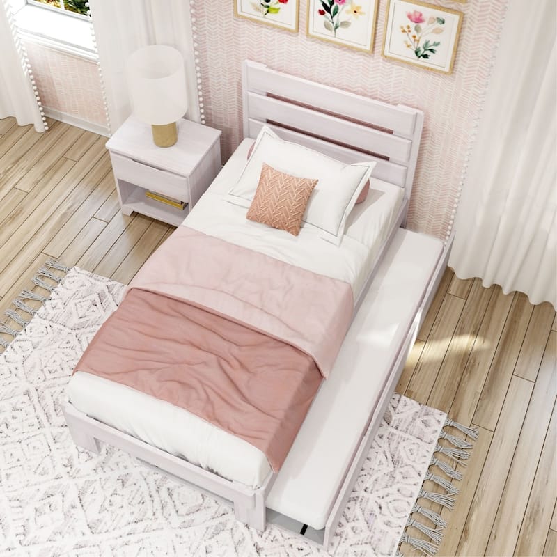 Max and Lily Farmhouse Twin Bed with Plank Headboard and Trundle