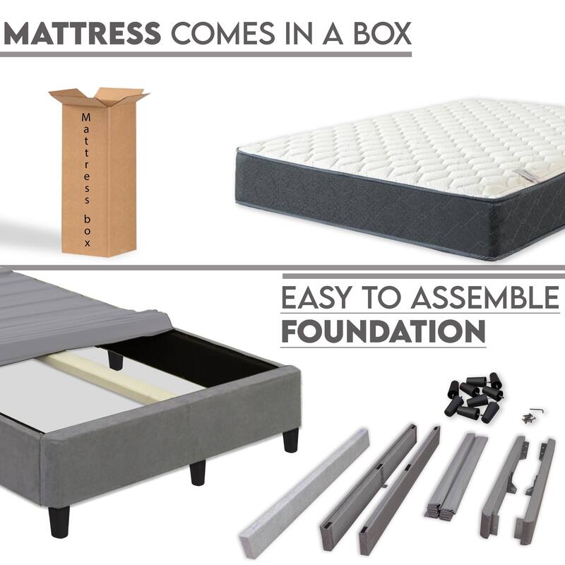 Onetan, Mattress and Platfrom Bed Set, 9-Inch Medium Tight Top Hybrid Mattress and 13" Wood Premium Platform Bed