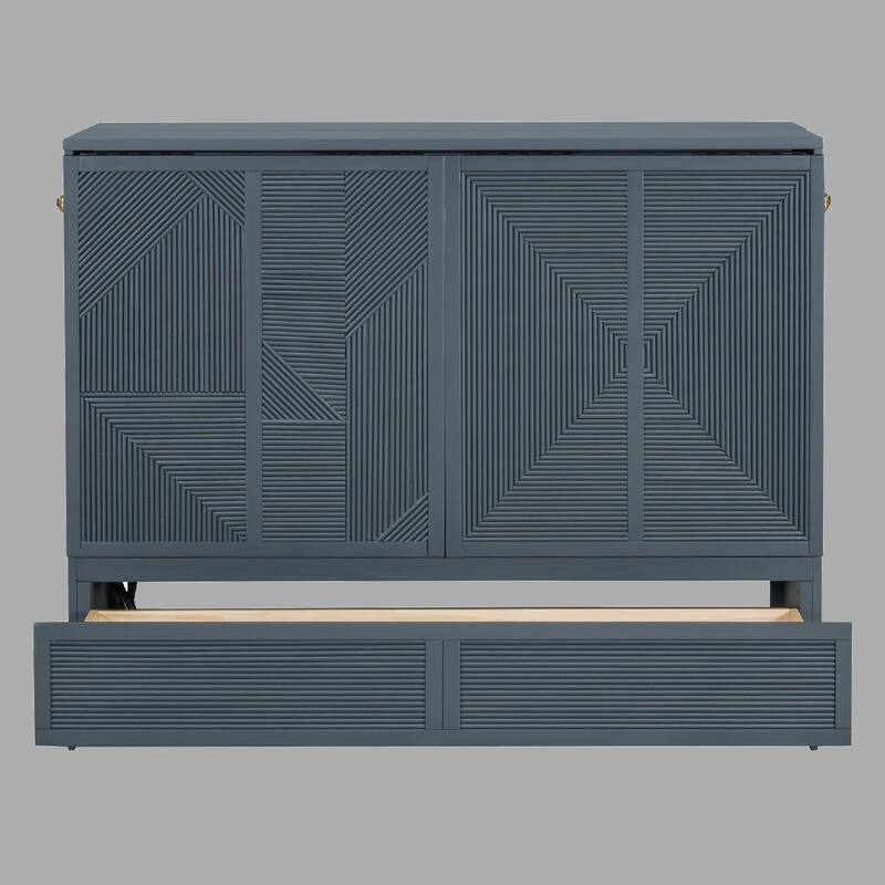 Space-Saving Full Murphy Bed with USB Charging Ports, Large Drawer & Outlets - Grey - Full
