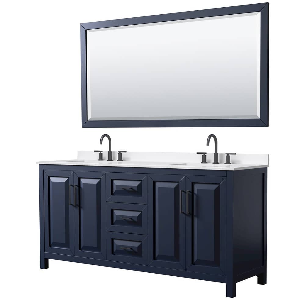 Daria 72-inch Double Vanity, 3 Hole Quartz Top, 70-inch Mirror