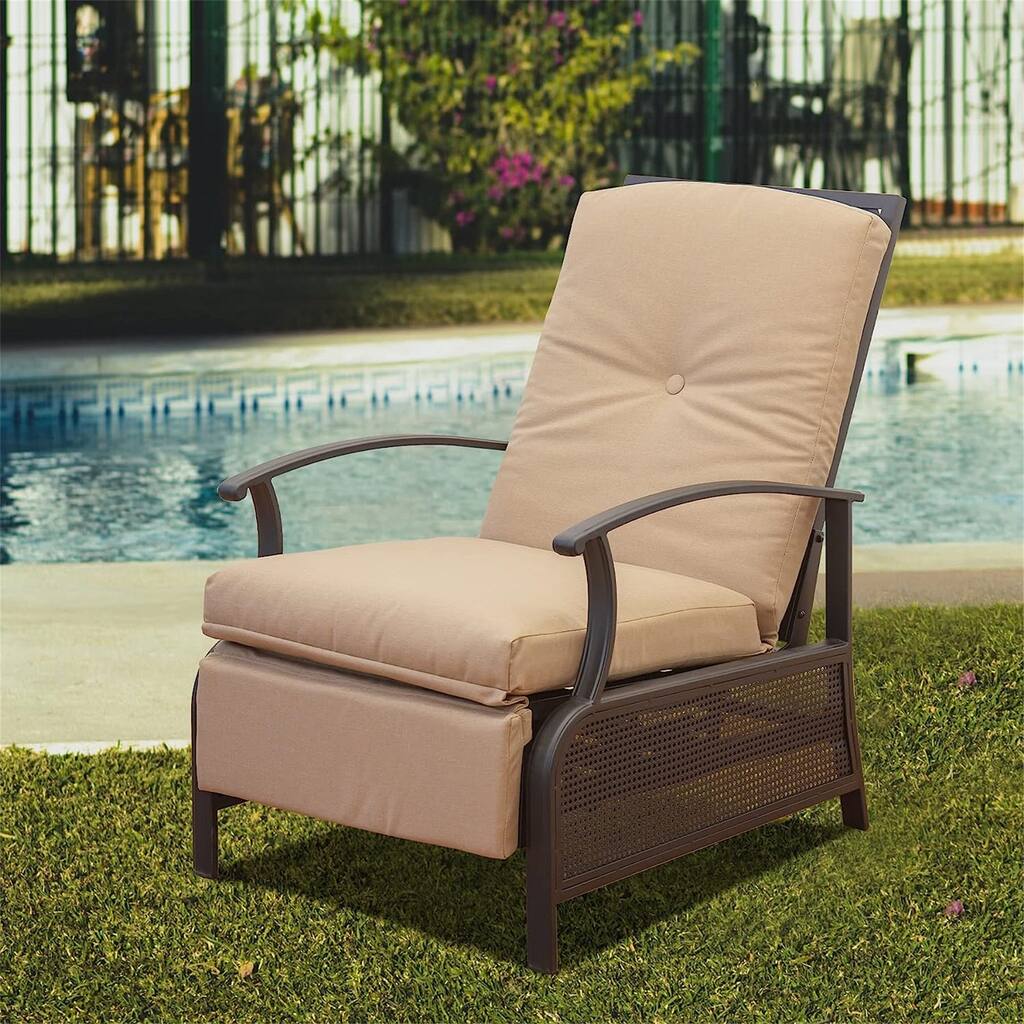 Patio Recliner Metal Frame Chair with Cushions