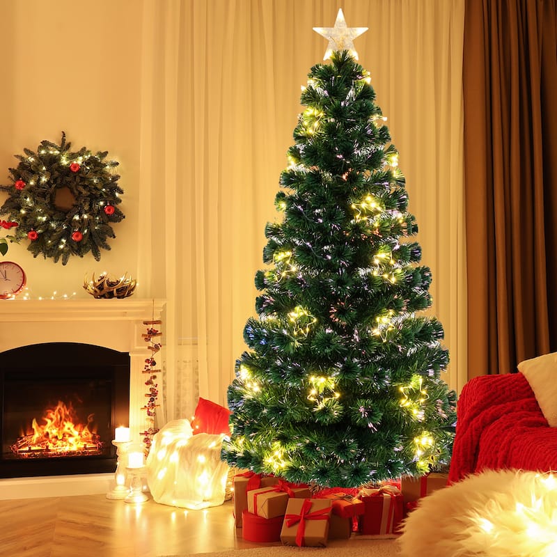 Gymax 4/5/6/7 FT Artificial Xmas Tree w/ 270 Branch Tips 509 Warm