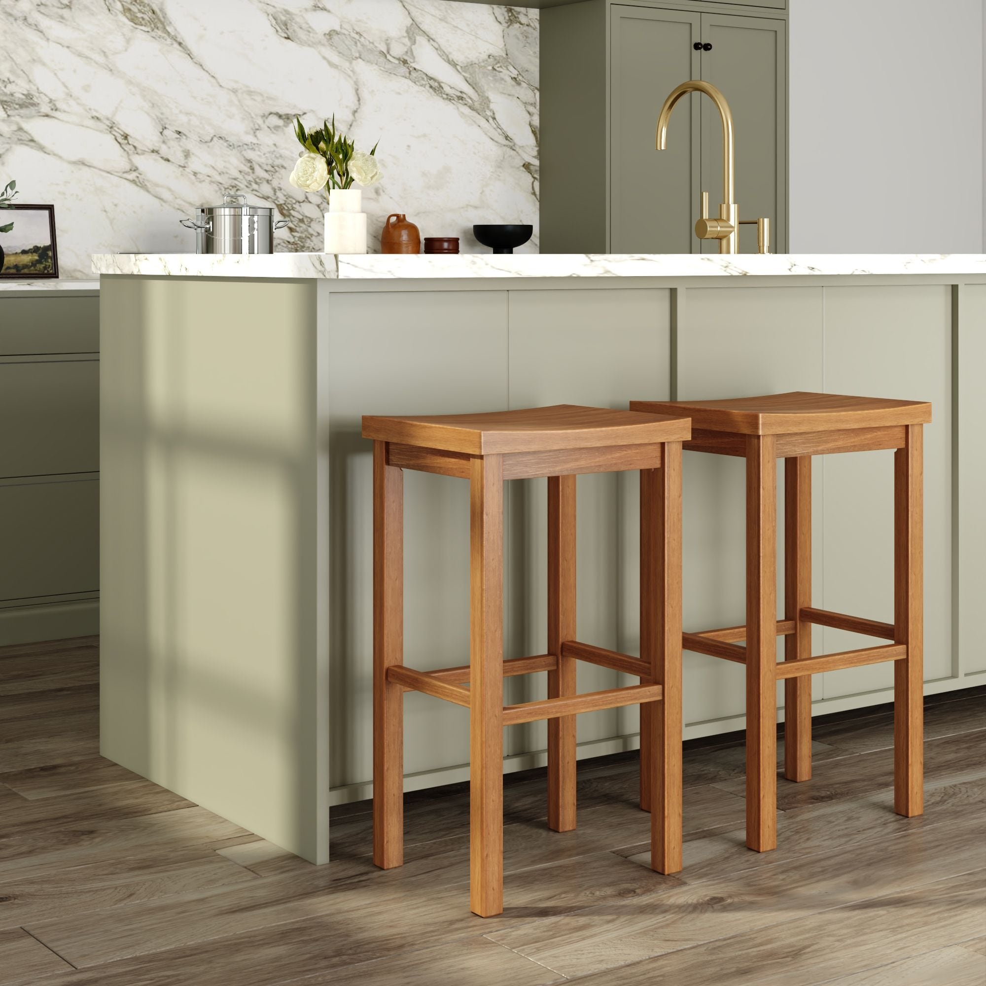 Smith 30-inch Bar Height Saddle Seat Wood Stool