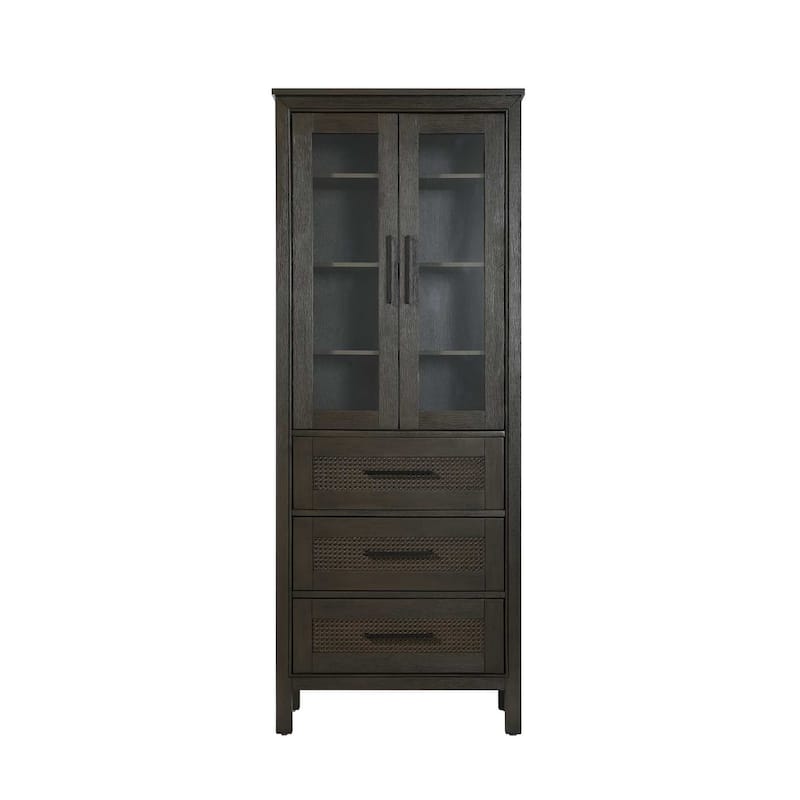 Winslow 16-28 Inch Bath Storage Glass Cabinet - Chocolate Oak - 28"