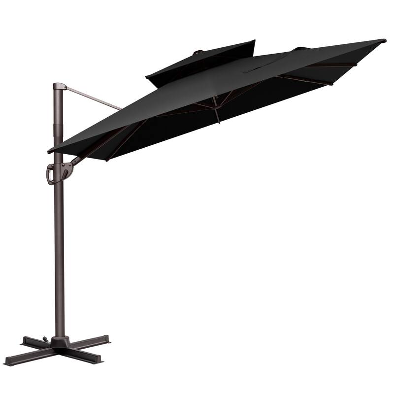 VredHom 9x11 FT Outdoor Double Top Cantilever Offset Patio Umbrella - Black