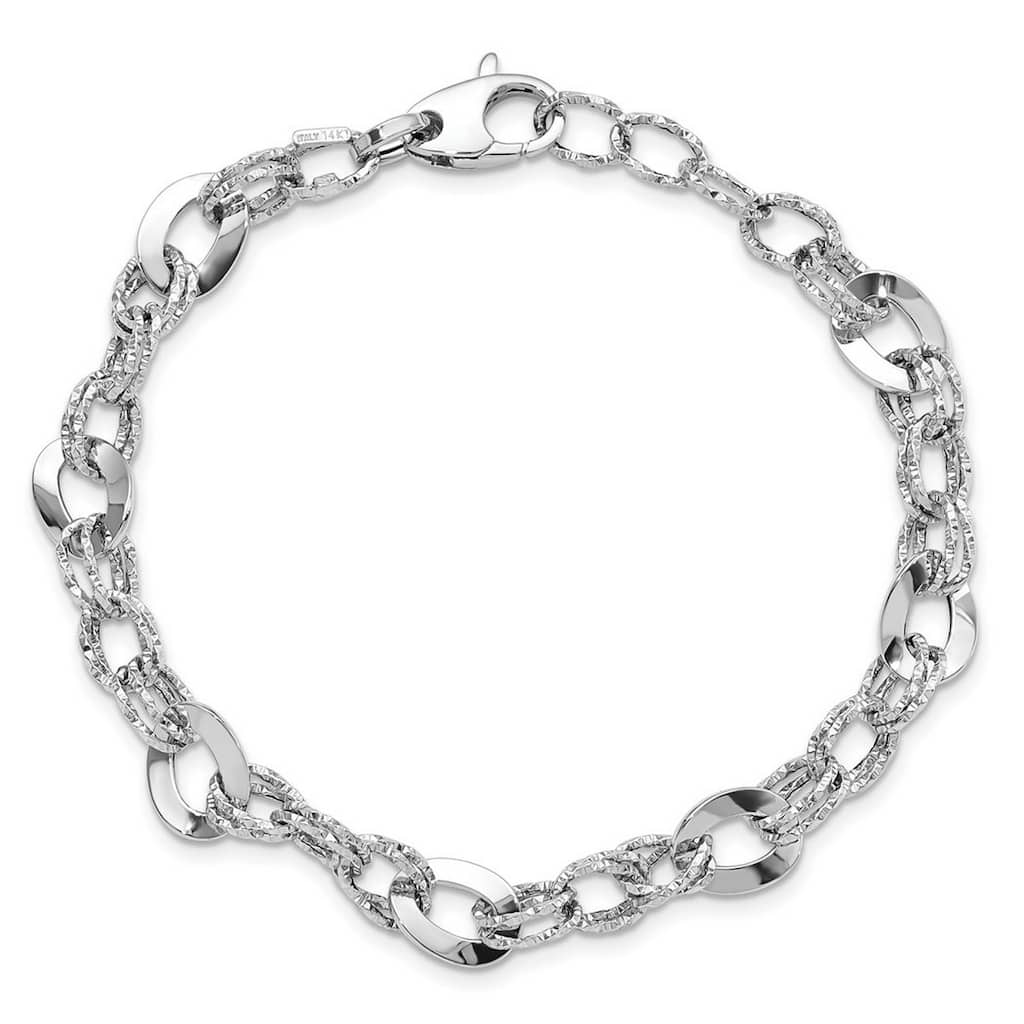 Curata 14k White Gold 7.5" Fancy Polished Sparkle Cut Bracelet