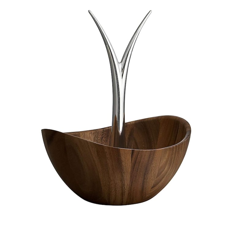 Nambe Acacia Wood Fruit Tree Bowl with Alloy Metal Branch - 12 inch