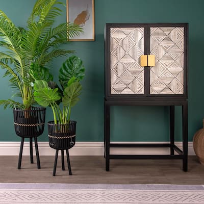 10/12" Bamboo Footed Planters,Set of 2