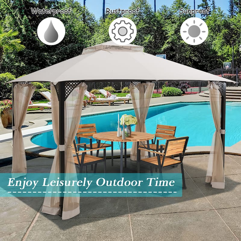 Costway 12' x 10' Outdoor Patio Gazebo Canopy Shelter Double Top - See Description
