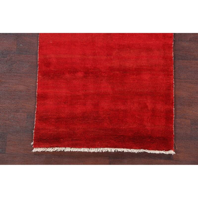 Hand Knotted Oriental 100% Wool Carpet Modern Contemporary Red Gabbeh Runner Rug - 6' 4'' X 2' 10''