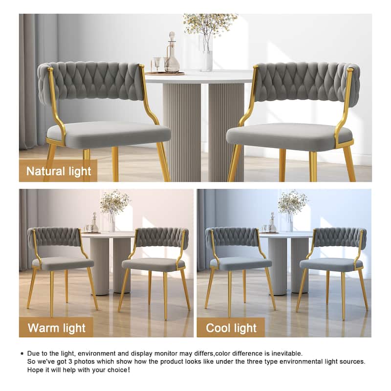 Set of 2 Velvet Dining Chair with Golden Metal Legs