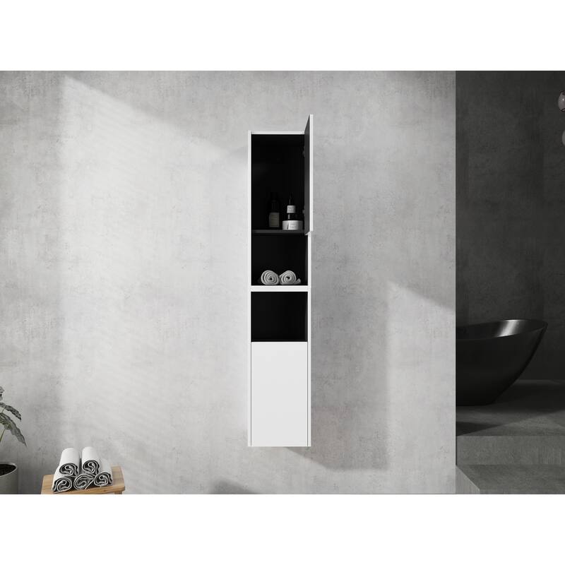 12" Bathroom Side Cabinet,2-Soft Close Doors,Float Mounting Design