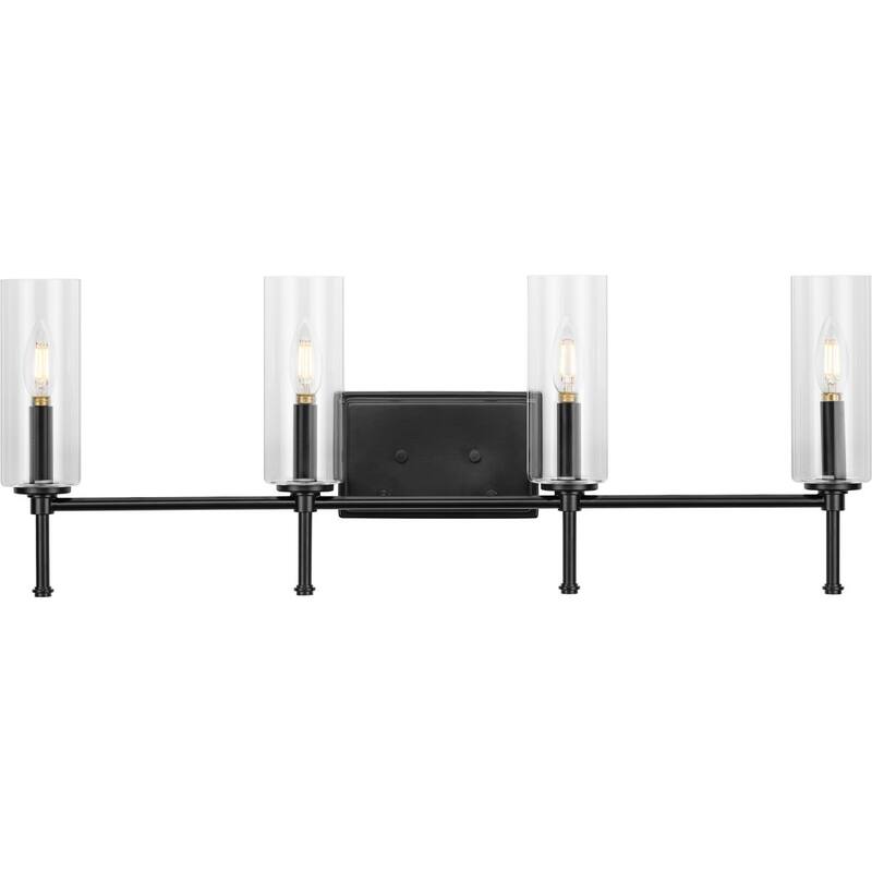 Elara Collection Four-Light Matte Black Clear Glass Bath Vanity Light - 31.65 in x 5.12 in x 11.5 in