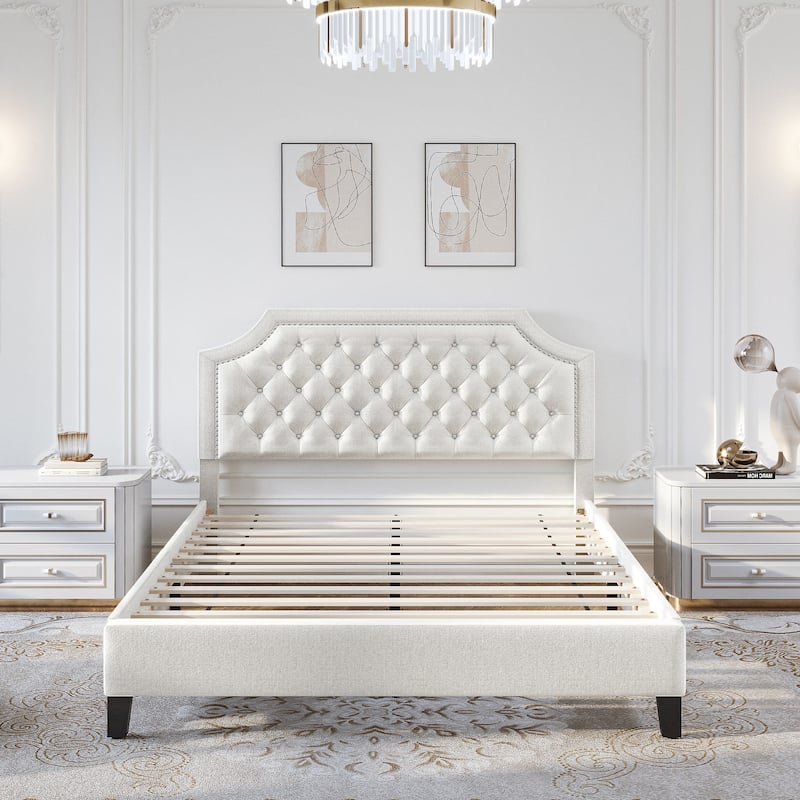 Moasis Upholstered Tufted Bed Frame with Adjustable Height Headboard (Full/Queen/King)