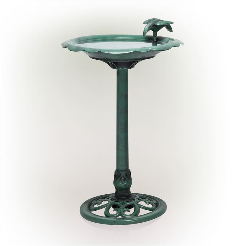 Alpine Corporation 31" Tall Outdoor Antique Flower Birdbath with Bird Decoration Yard Statue