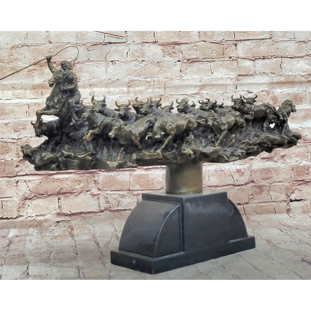 Cattle Drive Western Americana Bronze Cowboy Rancher Sculpture C.M. Russell Art