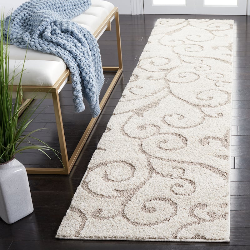 SAFAVIEH Florida Ryung Shag Scroll 1.2-inch Thick Textured Rug - 2'3" x 7' Runner - Ivory/Beige
