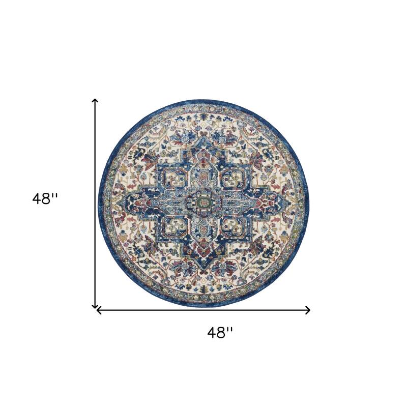 Power Loomed Distressed Geometric Floral Non Skid Area Rug - 48' X '48' X '0.5