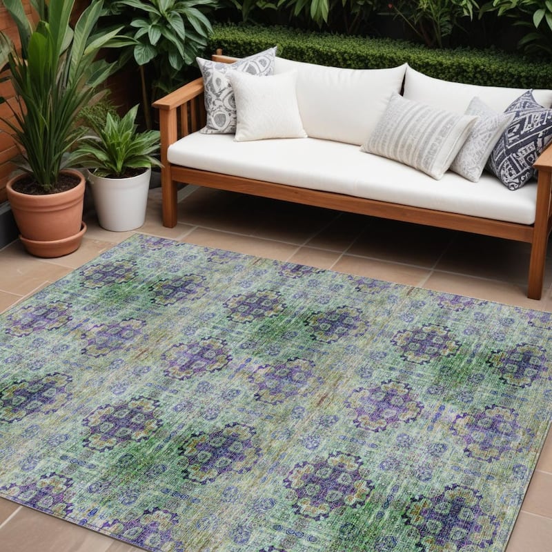 Altolu Garden-Inspired Weather Resistant Classic Meets Modern Runner Outdoor Rug - 10' X 14' - Multi