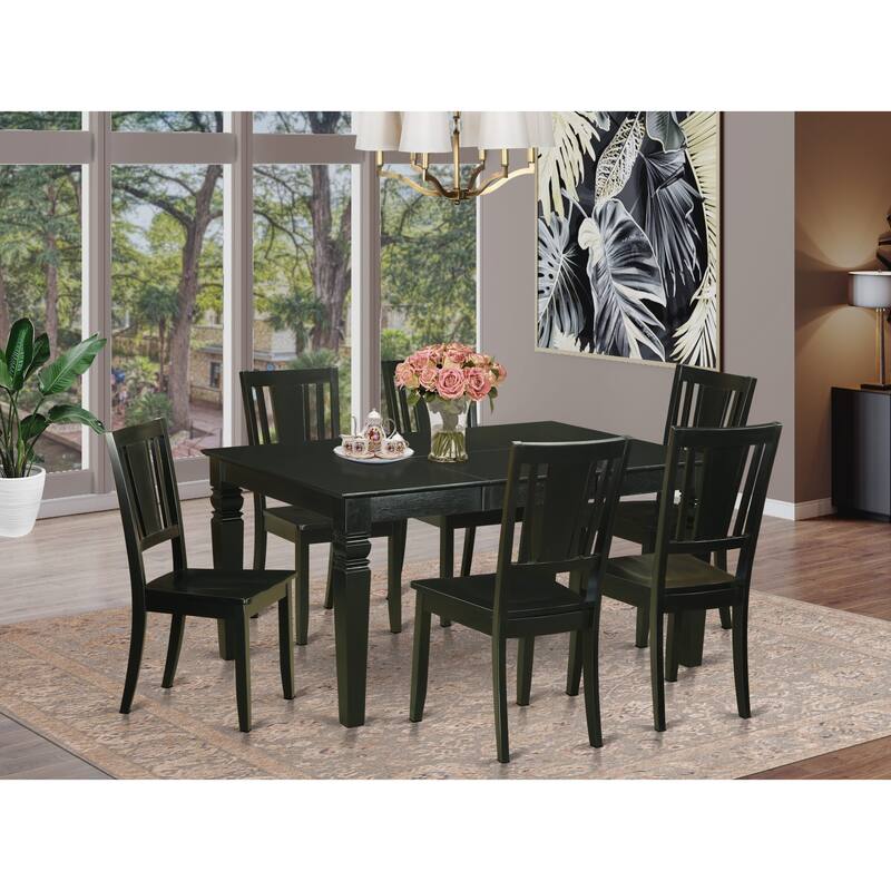 East West Furniture 7 Piece Kitchen Table Set- a Dining Table and 6 Dining Chairs, Black(Seat Type Options) - WEDU7-BLK-W